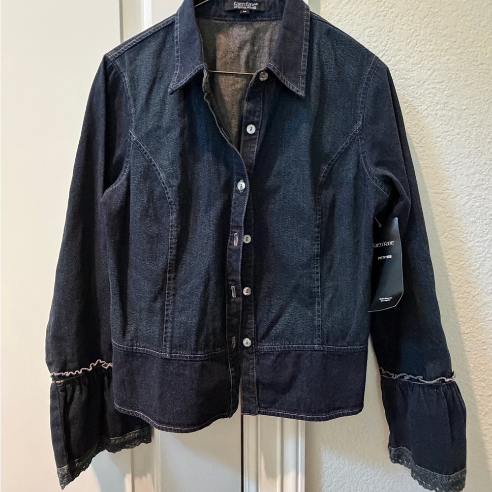 Karen Kane Denim Button-Front Jacket with Ruffled Bell Sleeves